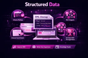 Structured data schema markup diagram helping search engines understand webpage content